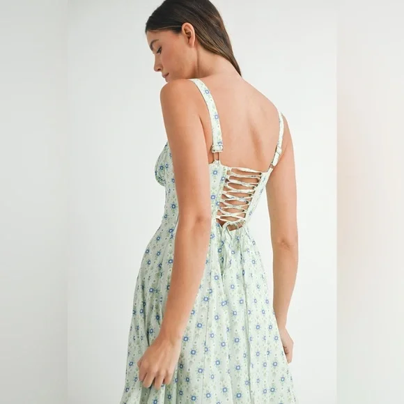 MABLE Floral Print Bustier Back Lace Up Midi Dress - Picture 11 of 14